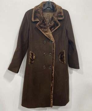 Aprsfn Faux Fur Collar Double Breasted Wool Blend Pea Coat